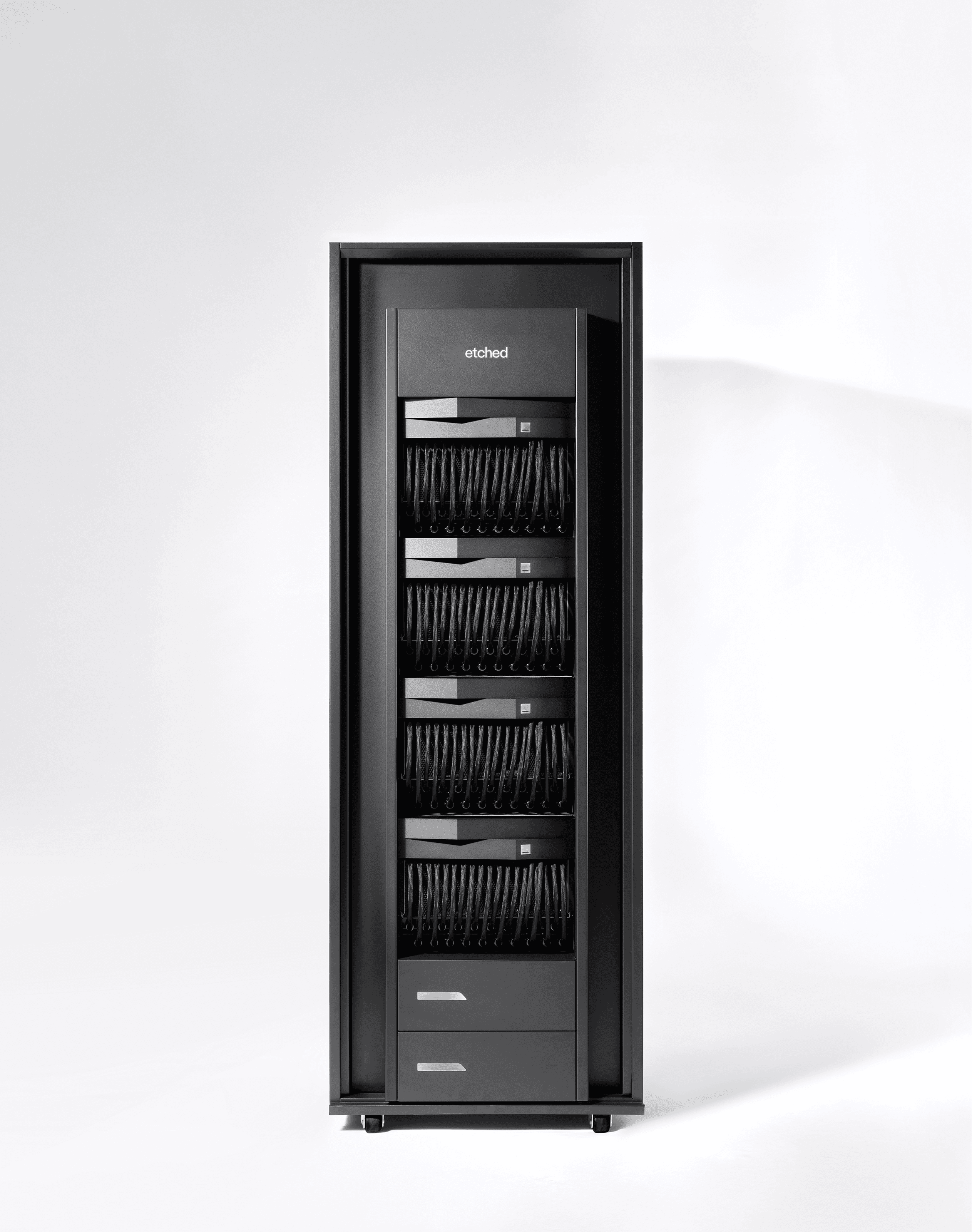 Etched server rack, front view